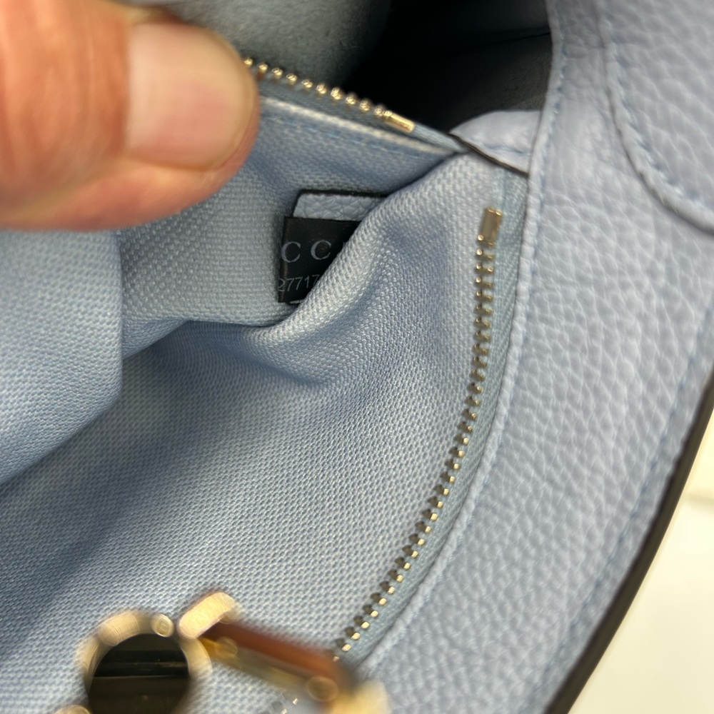 Women's Gucci, Jackie, 1961 hobo bag medium size light blue grain calf skin NWT - Picture 14 of 16